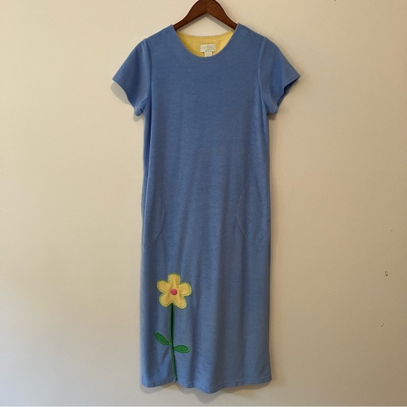 VTG Comforts Terry Cloth Nightgown Size S Pastel Blue Yellow Flower Embroidery - Picture 1 of 5